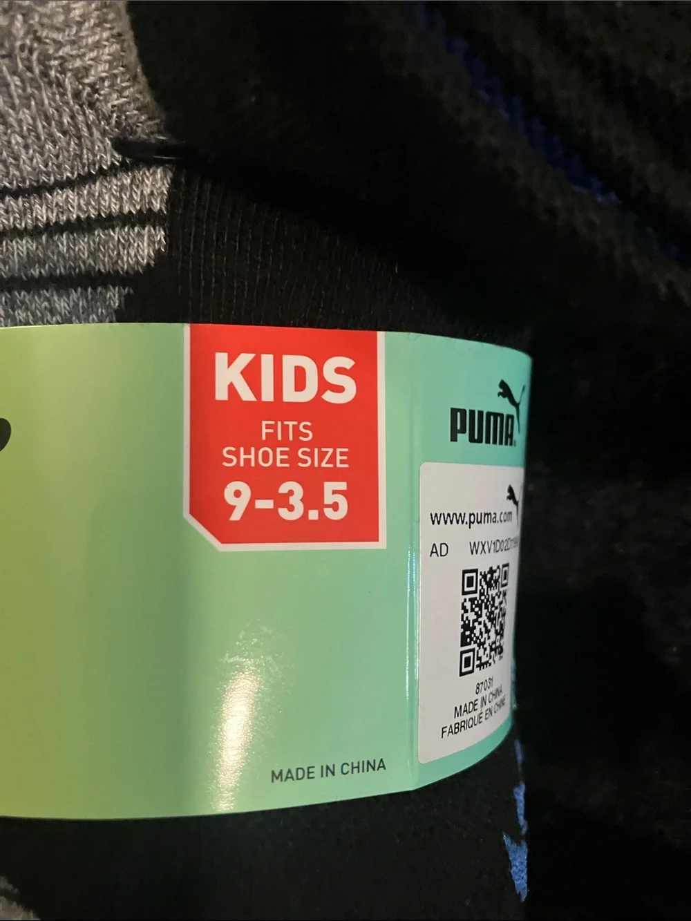 Puma Kids Low-Cut Athletic Socks - Black, White & Gray with Red Logo